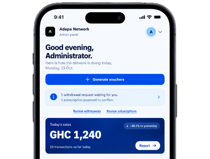 Adepa Network Admin Dashboard Mobile View